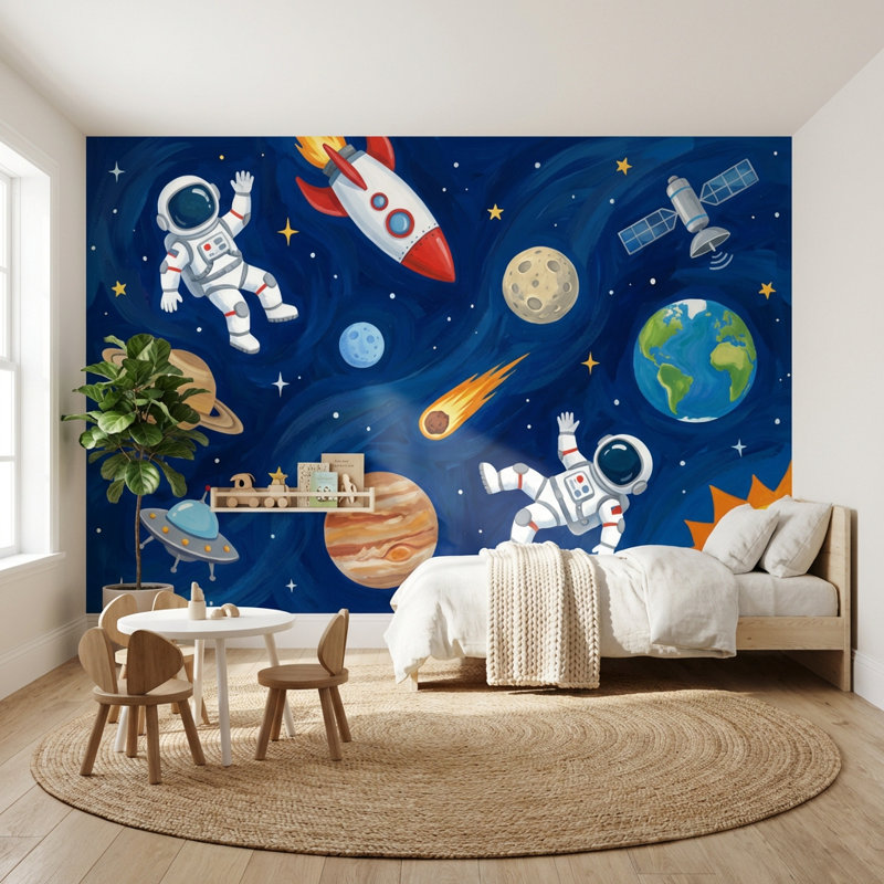 Astronaute, papier peint, planètes, décoration murale, Non tissé non collé, 140" x 108"