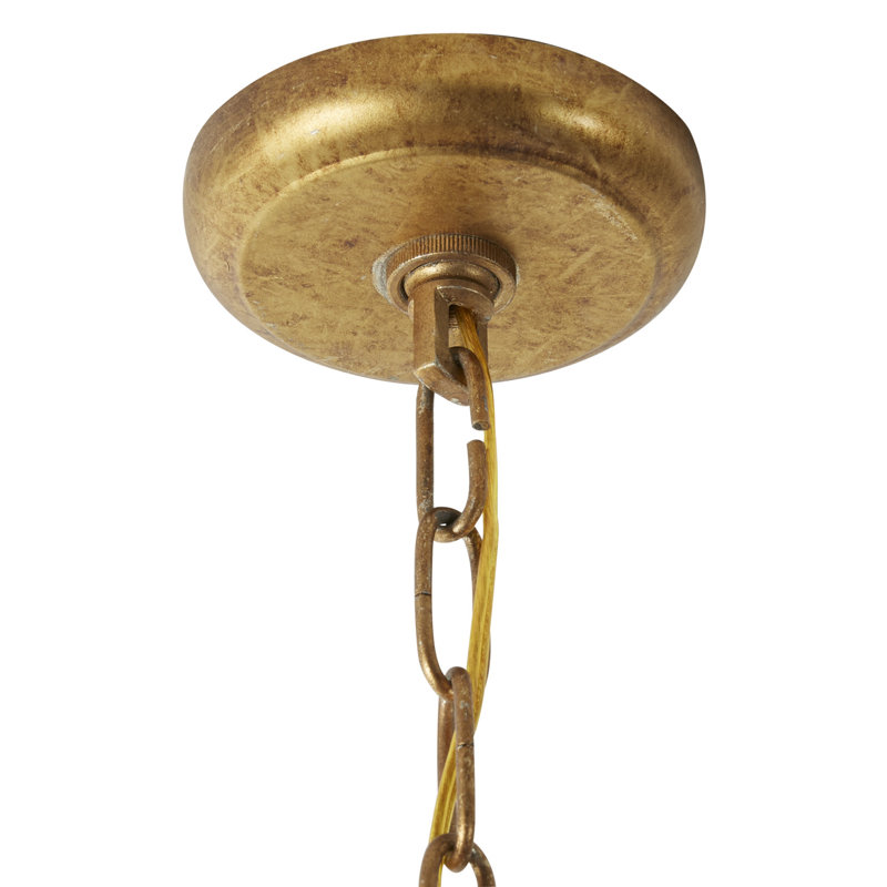 Lustre 4 lumières à cage géométrique en métal doré avec chaînette