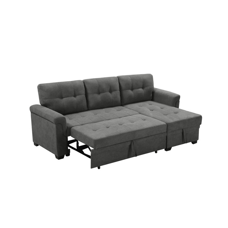 Upholstered L-Shaped Sectional, Dark Gray Linen Blend, Right Hand Facing
