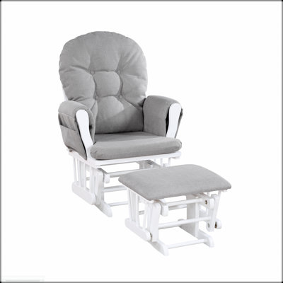 Mason Glider and Ottoman Set in White Wood with Oyster Fabric, Perfect for Comfortable Nursery Relaxation