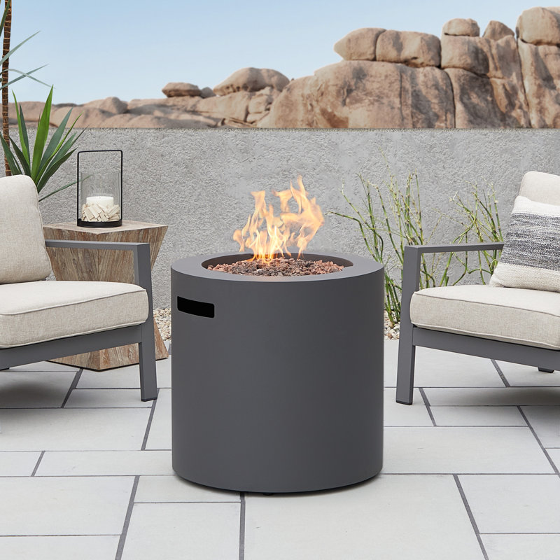 Aegean 24" Round Weathered Slate Steel Propane Fire Pit Table