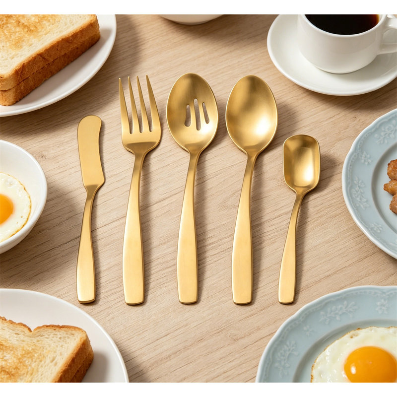 5-Piece Matte Gold Satin Finish Stainless Steel Hostess Serving Set, Dishwasher Safe