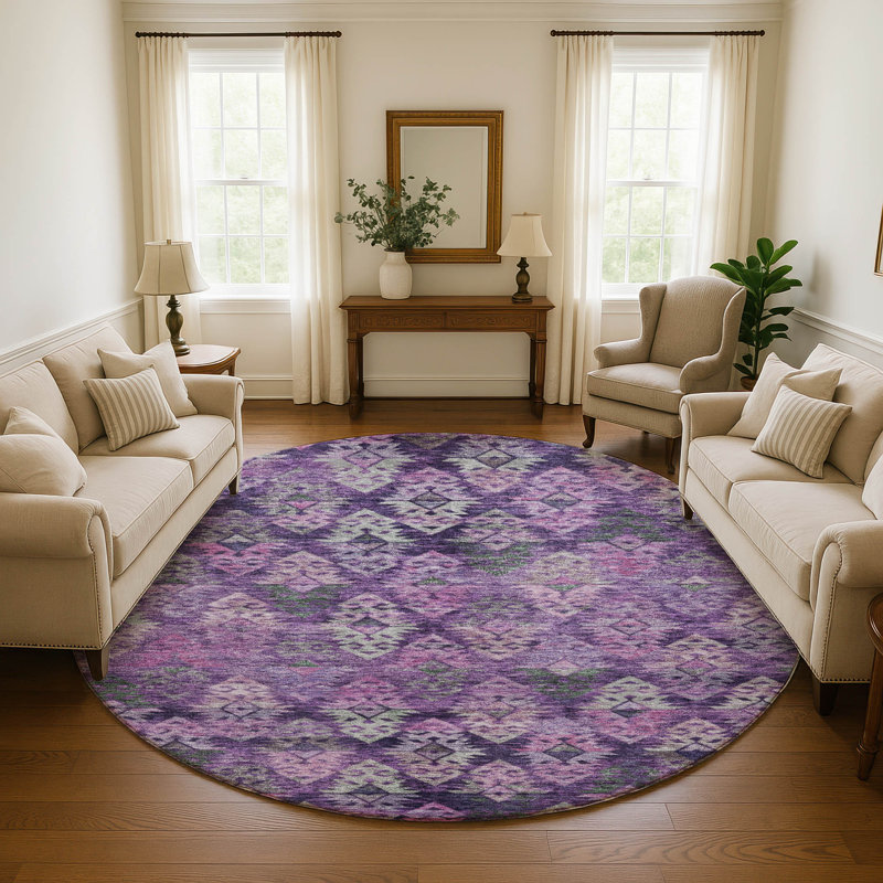 Premium Machine Washable Marasco AMF1637 Diamonds Rug, Round 8'