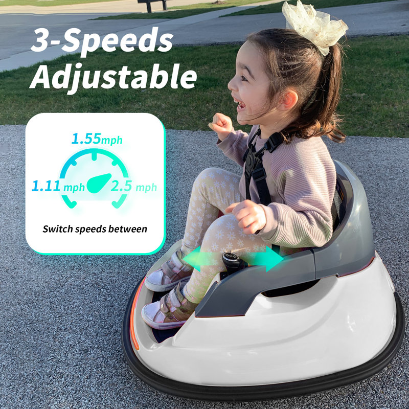 Bumper 6V pour enfants, autos tamponneuses pour enfants avec télécommande et musique, Blanc