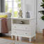 Table de chevet commode à 2 tiroirs avec station de charge, table de bout Farmhouse avec ports et prises USB, table d'appoint cannelée avec pieds en bois massif pour chambre à coucher