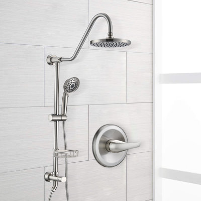 Douche murale avec 5 poignées - Option de douche confortable en nickel brossé portatif