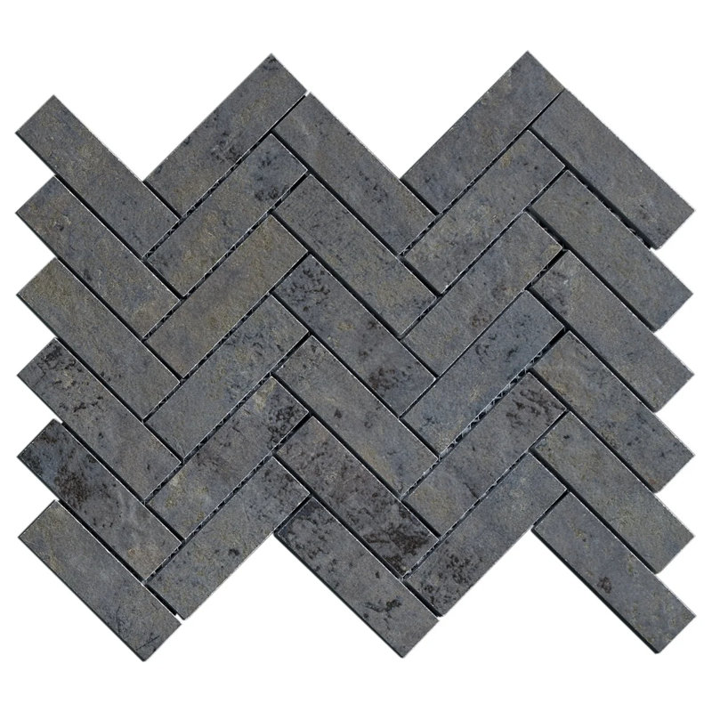 Portrait Herringbone Matte Porcelain Mosaic, Ocean Blue