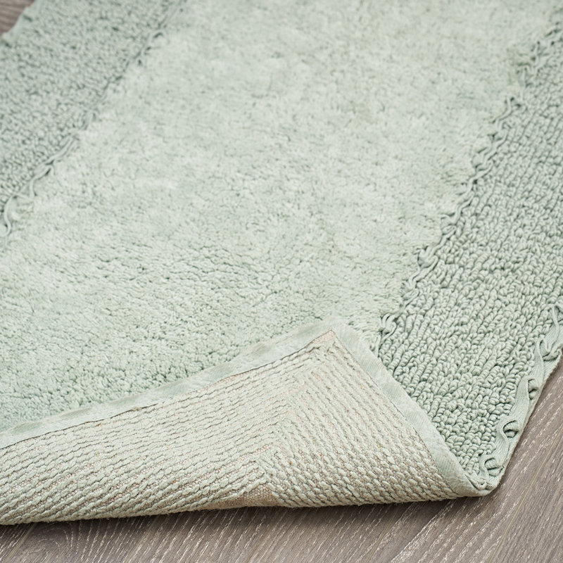 Sage Green Cotton Bath Rug with Ruffle Border, 17"x24"