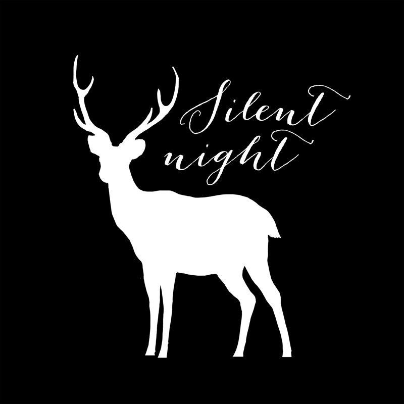 Deer Silent Night With Gold Stars - Wrapped Canvas Print, 30cm H x 30cm W x 3.8cm D