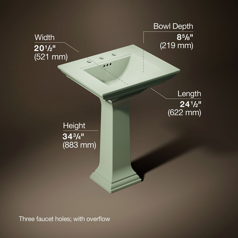 Memoirs® Stately 24" Pedestal Bathroom Sink with 4" Centerset Faucet Holes, 8" Centers, 34.75" H x 20.5" W x 24.5" L