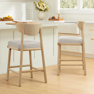 Upholstered Counter Stool with Handwoven Back