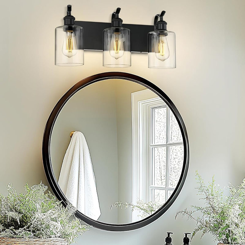3-Light Bathroom Vanity Light, Wall Sconce, Modern Bathroom Light With Clear Glass, ‎Matte Black