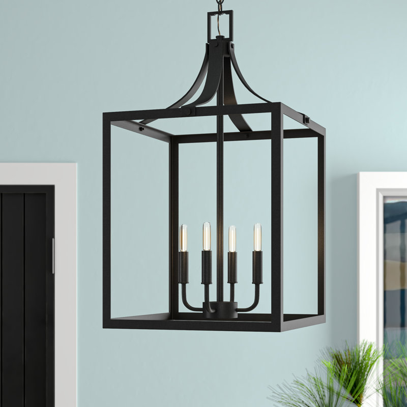 Carla 4 - Light Dimmable Lantern Square / Rectangle Chandelier, Black, 27.25" H x 14" W x 14" D, No