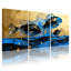 Poisson bleu, fond doré, vagues d'eau, ensemble de 3 impressions sur toile-962327469