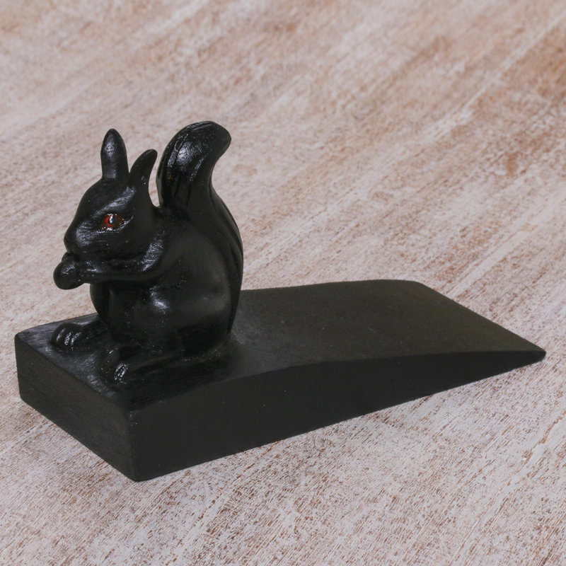 Rodrigo Helpful Squirrel Wood Wedge Floor Stop, Black