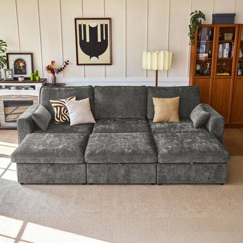 Canapé-lit modulaire surdimensionné en chenille Olar, Gris chenille