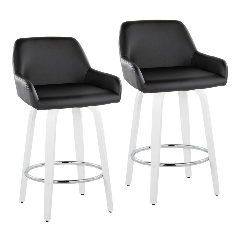 Ensemble de tabourets pivotants contemporains avec repose-pieds chromé, Black