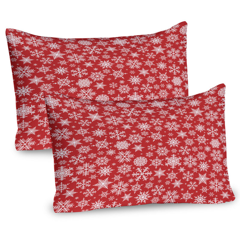Holiday Red and White Snowflake Microfiber Pillow Sham Set