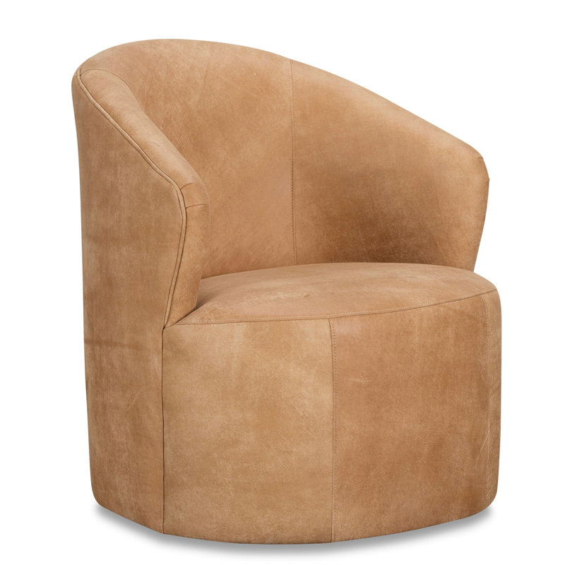 Fauteuil demi-tonneau pivotant en cuir Deryn, Cuir véritable lever de soleil aztèque Stallone