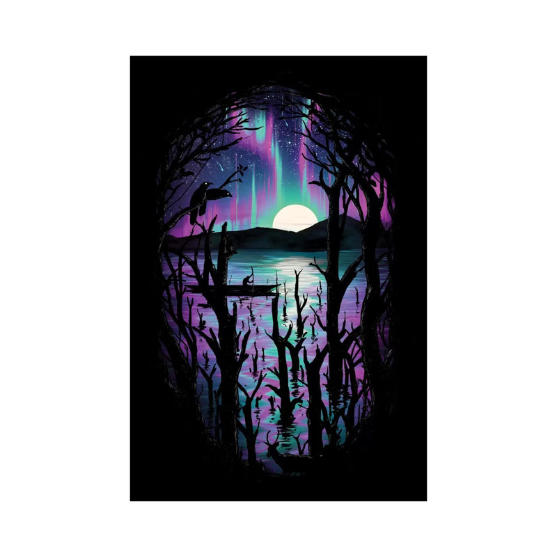 Night With Aurora by Nicebleed - Print on Canvas, Wrapped Canvas, 66.04cm H x 45.72cm W x 1.91cm D