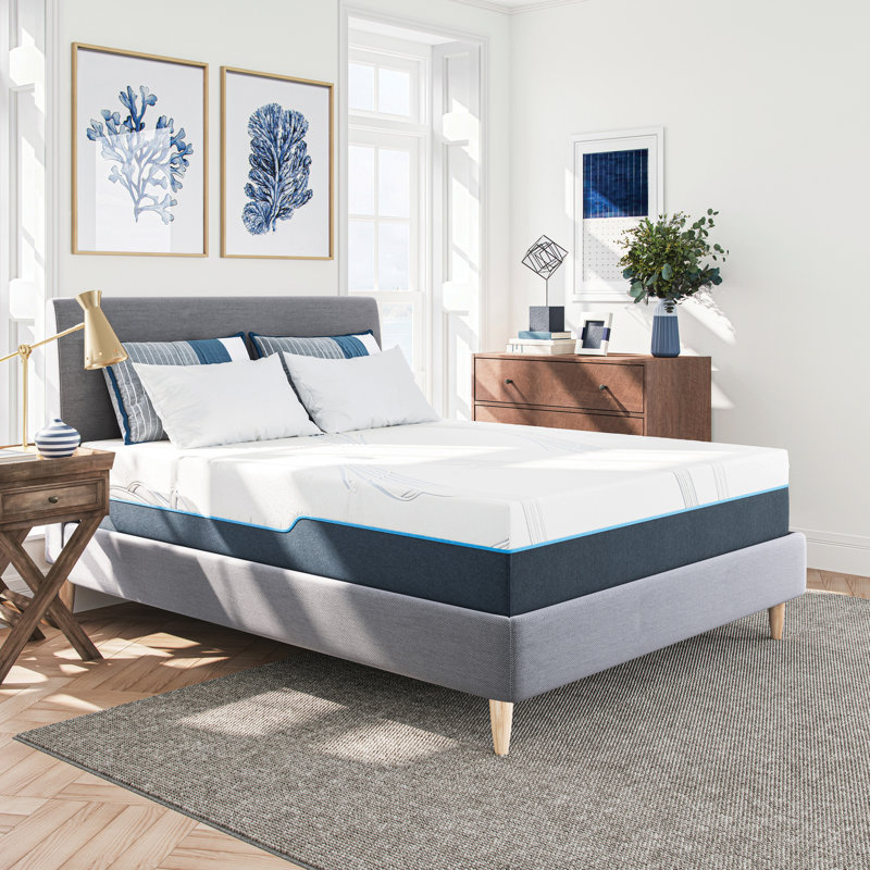 King Size White and Blue Gel Memory Foam Mattress