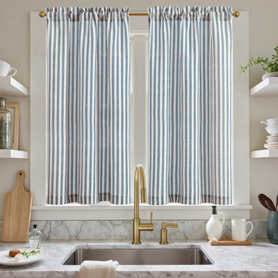 Linen Rod Pocket  Light Filtering Striped Kitchen Cafe Curtains Curtains