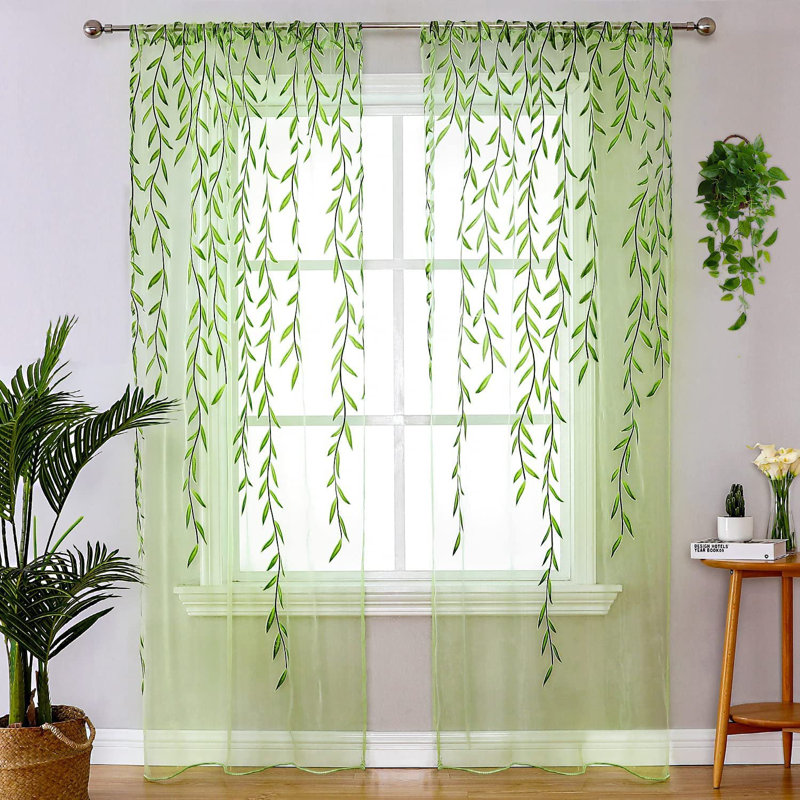 Dmarko Sheer Curtain Single Panel, Green, 39.4" W x 106" L