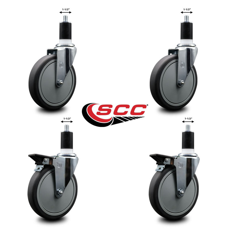 Thermoplastic Rubber Wheel Swivel 1-1/2 Inch Expanding Stem Caster Set 2 Brakes SCC
