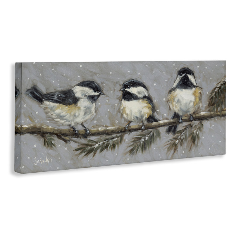 «Winter Bird Trio», art mural par Sara, H 10 po x l 24 po