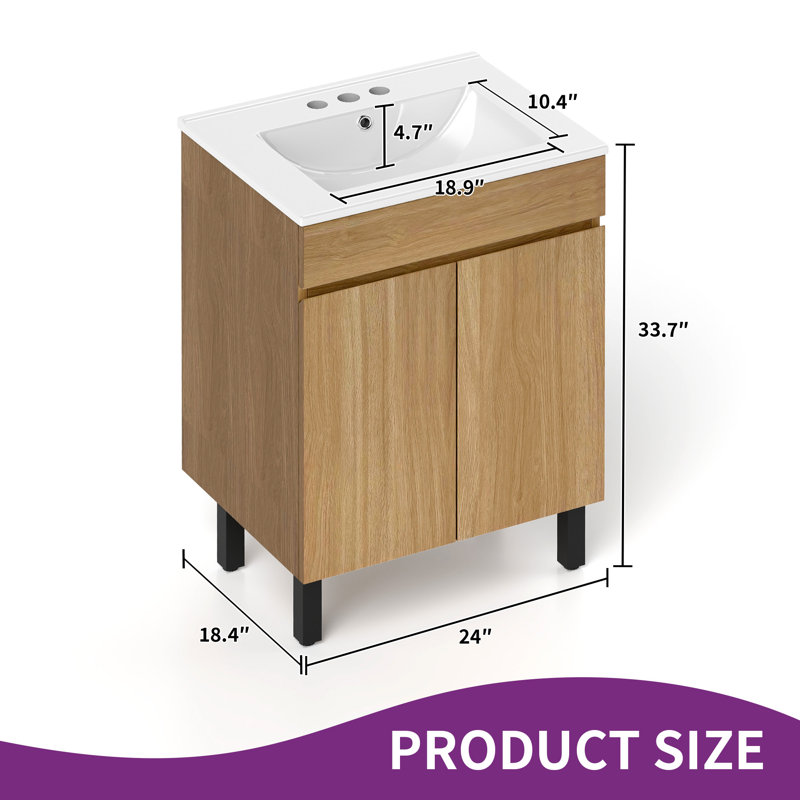  24" Bathroom Vanity With Ceramic Sink, Tan