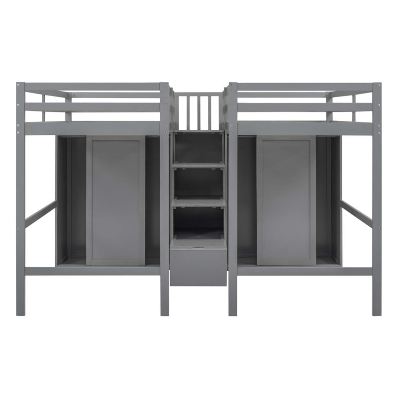 Lit mezzanine double avec placards et escalier, Gris