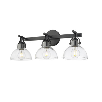 Ensemble de meuble-lavabo 3 lumières 17 étages en noir mat avec abat-jour en verre transparent