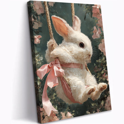  Lapin, art mural, photos de Pâques, toile de lapin rétro, décoration florale mignonne de lapin