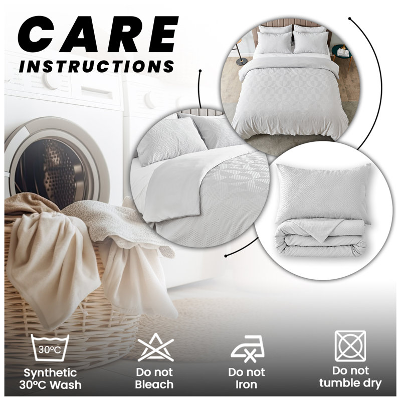  Bedding, Super King Duvet Cover + 2 Standard Pillowcases, Grey
