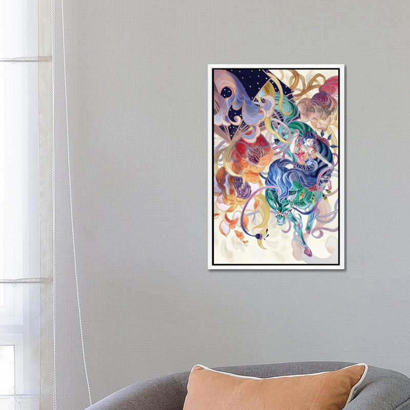 The Whole World Pours Down by Sija Hong - Painting on Canvas, White Framed, 66.04 cm H x 45.72 cm W