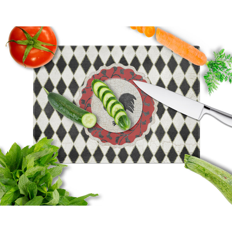 Jaiden Rooster Harlequin Glass Cutting Board