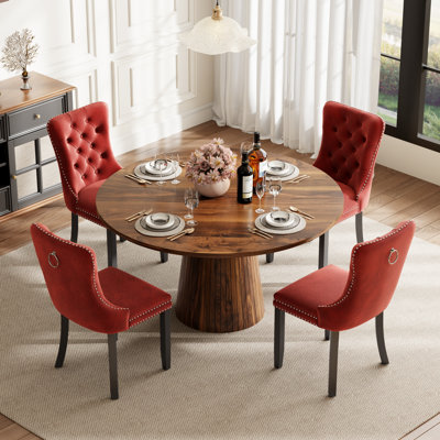 Ensemble de table de salle à manger ronde avec 4 chaises capitonnées rembourrées, ensemble de table de salle à manger de style Mid-Century pour coin-repas de cuisine