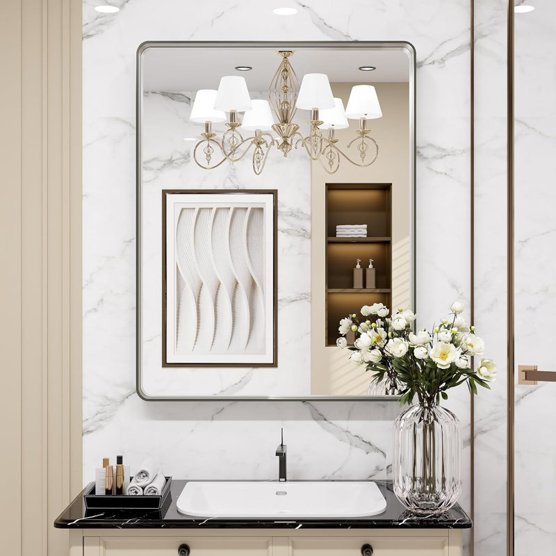 Corvetta Aluminum Framed Rectangle Bathroom Mirror, Vanity Mirror with Tempered Glass, Brushed Nickel, 30" x 22"