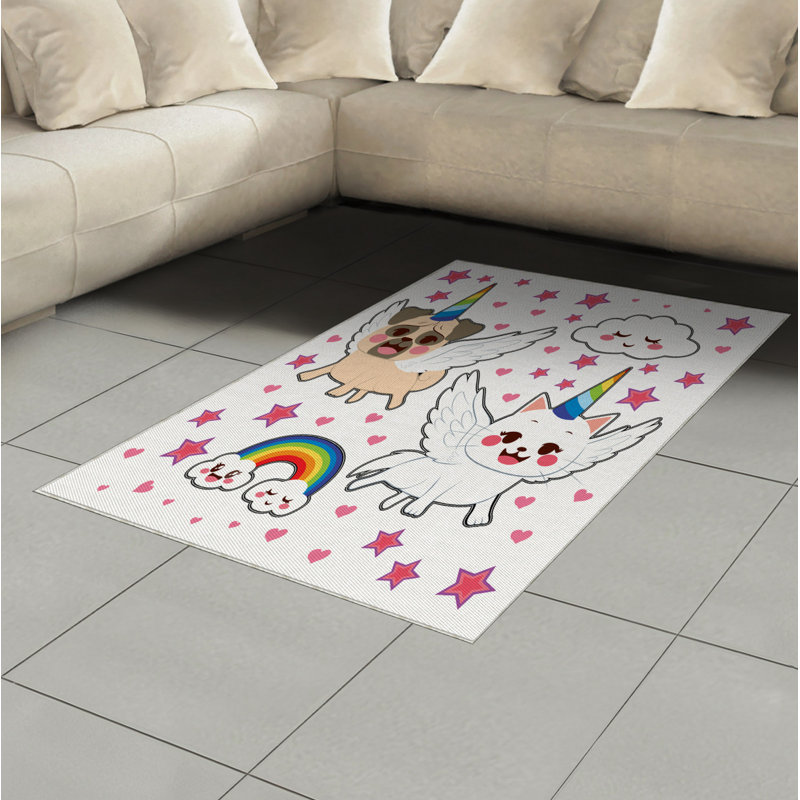 Tapis décoratif Fontenot Unicorn, Rectangle— 4 pi x 5 pi 8 po