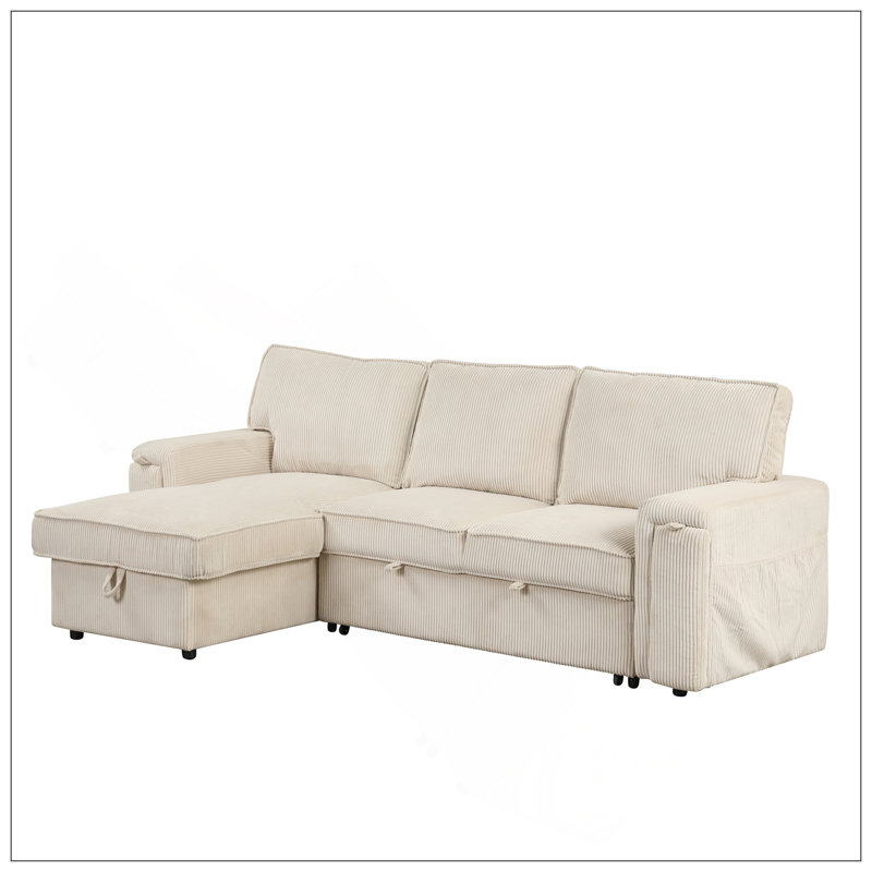 Canapé-lit modulaire Upholstery avec sacs de rangement et 2 porte-gobelets sur les accoudoirs, Beige