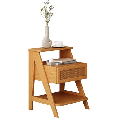 Wooden Nightstand With Drawer Rattan Bedside Tables