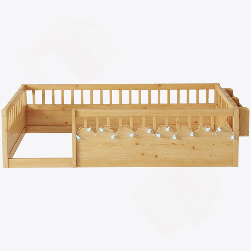 Structure de lit simple avec rails surélevés Montessori, Naturel, Lit simple