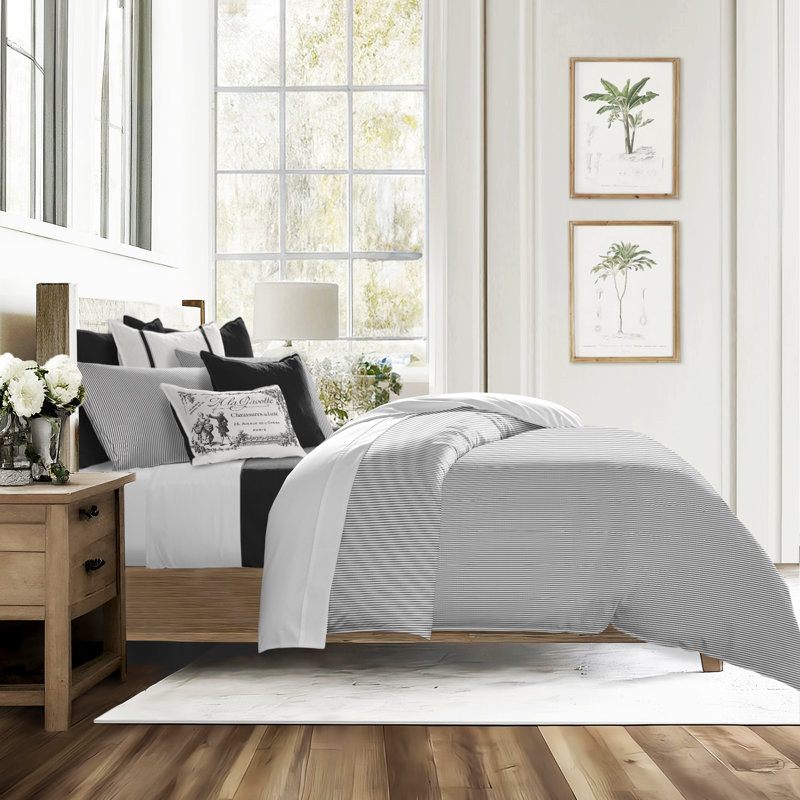 Jaxon Stripe Reversible Cotton Comforter Set, Cal.King Comforter + 2 King Shams, Ebony