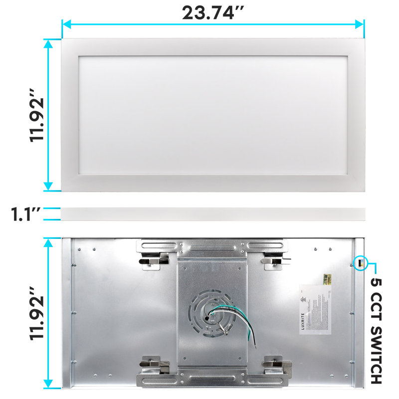 Sleek 1x2 FT Ultra Thin LED Panel Light, 5-Color Selectable, Flush Mount
