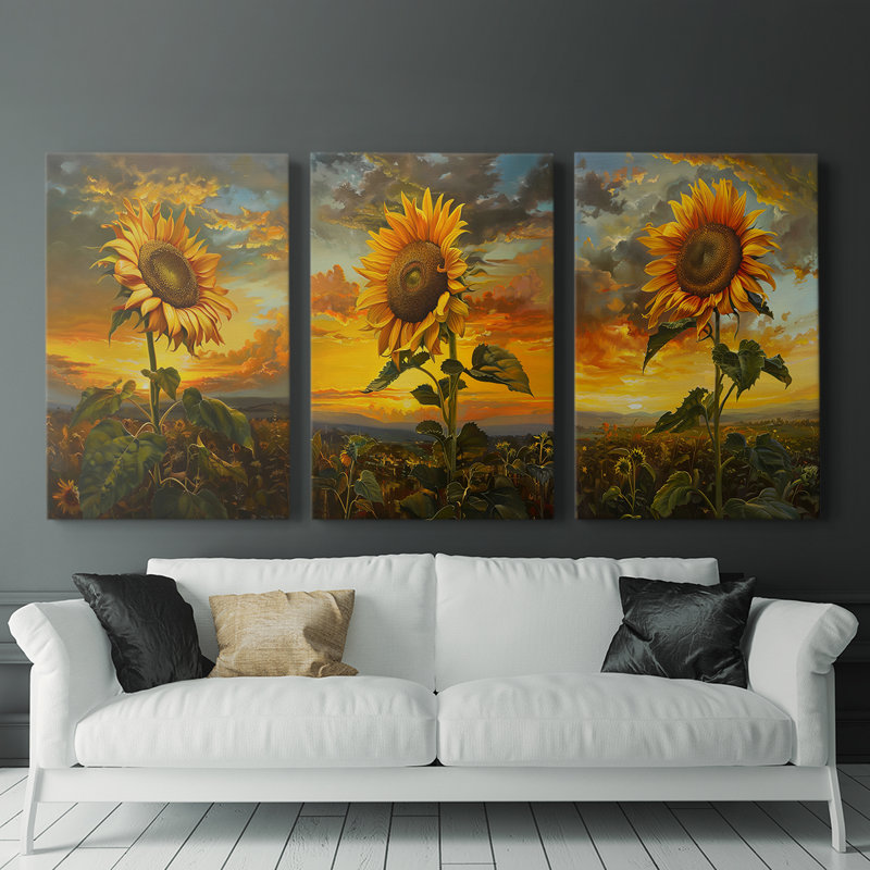 Étude florale CLXVI - Ensemble de 3 toiles tendues avec châssis - Prêt à être accroché, H 27 po x l 18 po