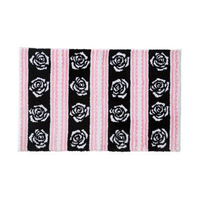 Betsey Johnson Roses Stripes Black Bath Rug