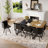 9PCS Modern Rectangular Dining Table Set, Fixed White Faux Marble & Wood Grain Triamine Top Table With 8 Upholstered Dining Chairs-2000735817