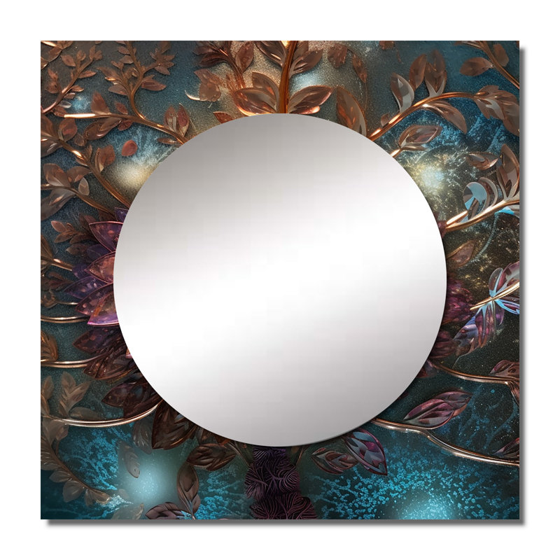 Mysterious Retro Dahlia Flower On Turquoise I - Dahlia Square Mirror For Wall Art Decor, 29" x 29"