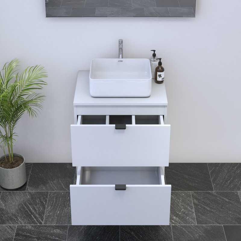 Meuble-lavabo simple 23,6 po avec plateau Kareema, Blanc