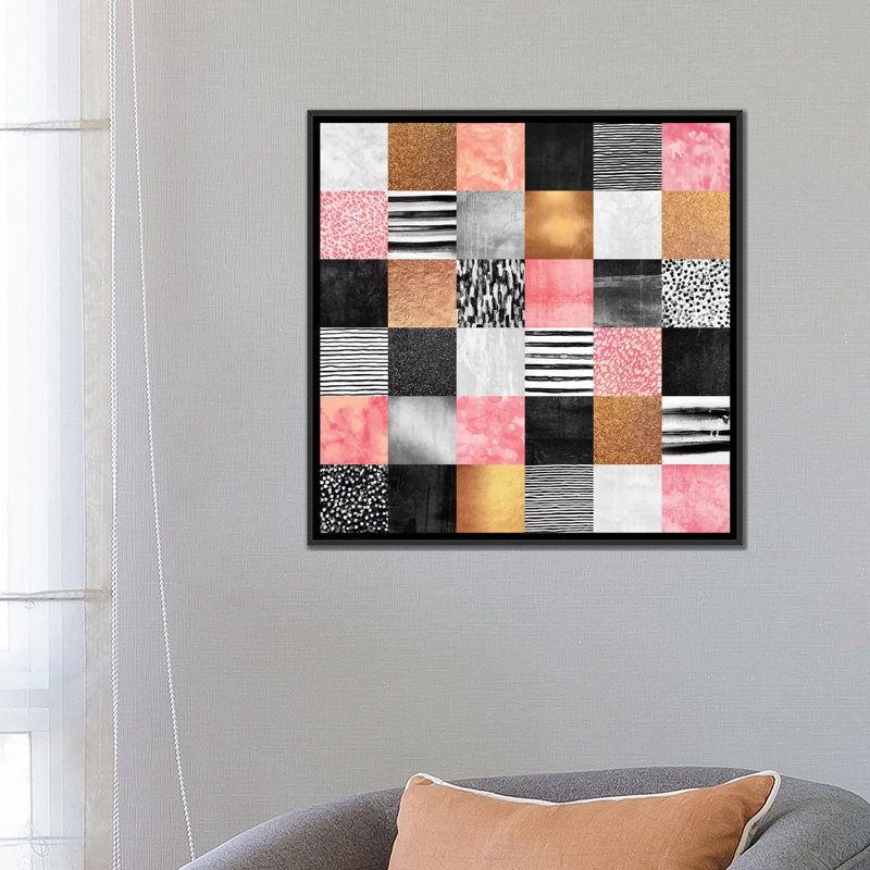 « doux quilt », impression sur toile tendue, H 18 po x l 18 po x P 1,5 po, Pas de tapis, Toile avec cadre noir